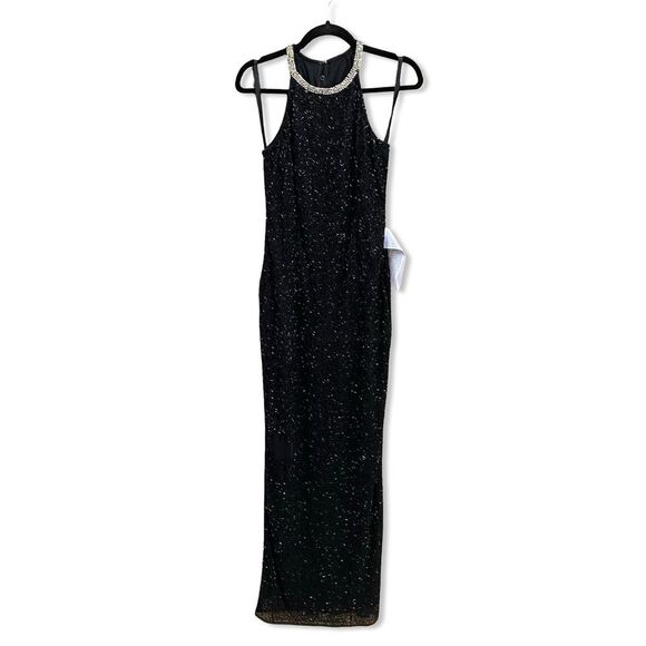 Mac Duggal Black Maxi Dress Beaded Sleeveless High Neck Column Gown 93742 Sz 4 - Picture 6 of 16